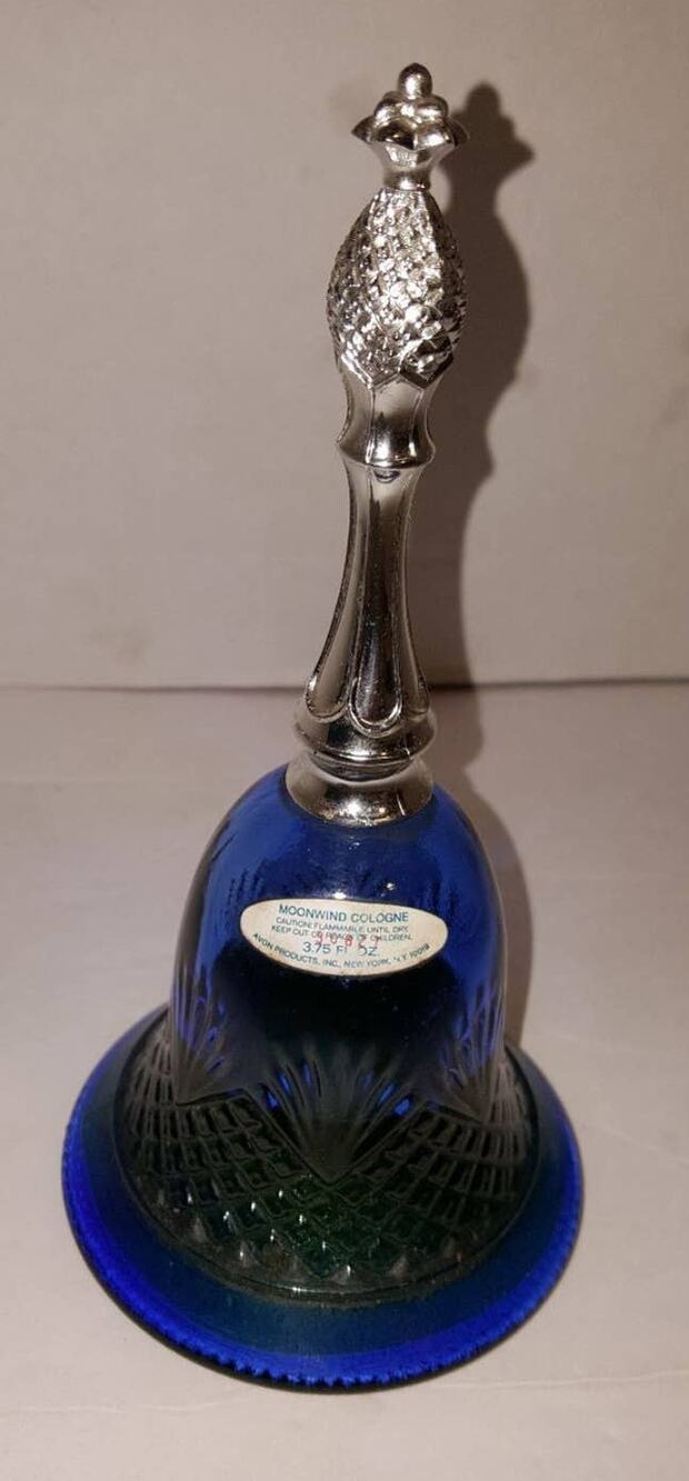 Vintage Avon Blue Glass Bell Moonwind Cologne Rare 1/2 Full